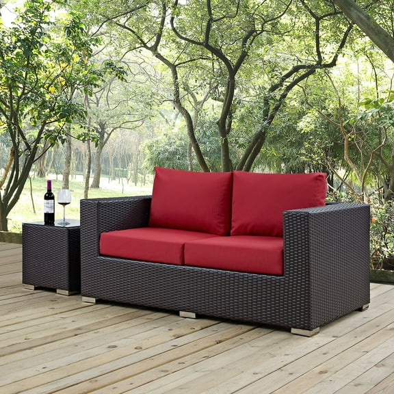 Modway Convene Outdoor Patio Loveseat in Espresso Red
