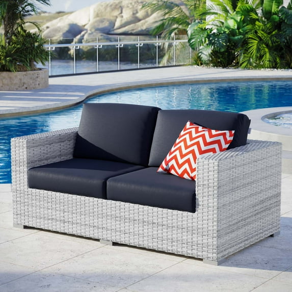 Modway Convene Outdoor Patio Loveseat in Light Gray Navy