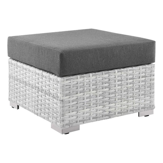 Modway Convene Rattan and Fabric Patio Ottoman in Light Gray/Charcoal
