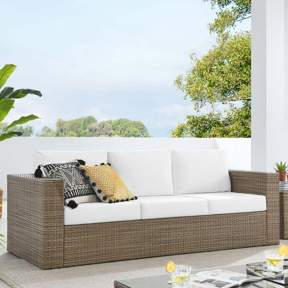 Modway Convene Outdoor Patio Sofa in Cappuccino White