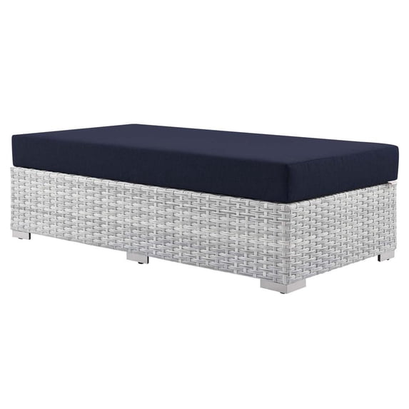 Modway Convene Rectangular Fabric/Rattan Patio Ottoman in Light Gray/Navy