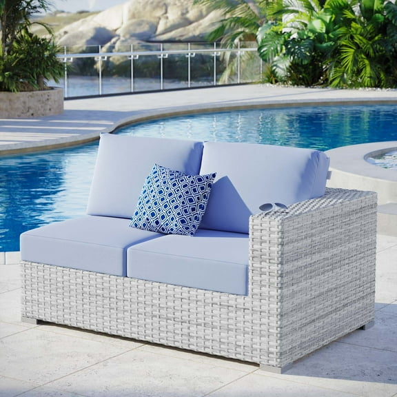 Modway Convene Outdoor Patio Right-Arm Loveseat in Light Gray Light Blue