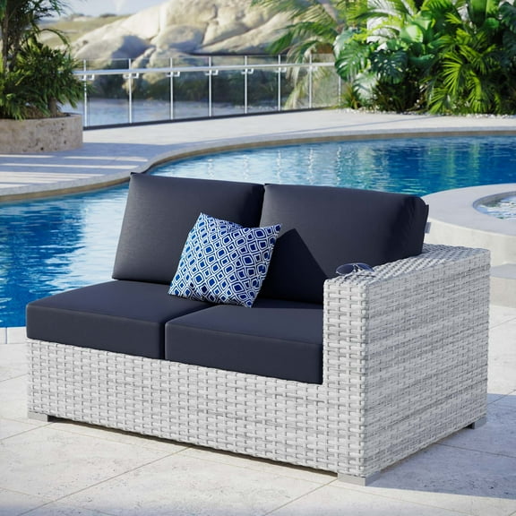 Modway Convene Outdoor Patio Right-Arm Loveseat in Light Gray Navy