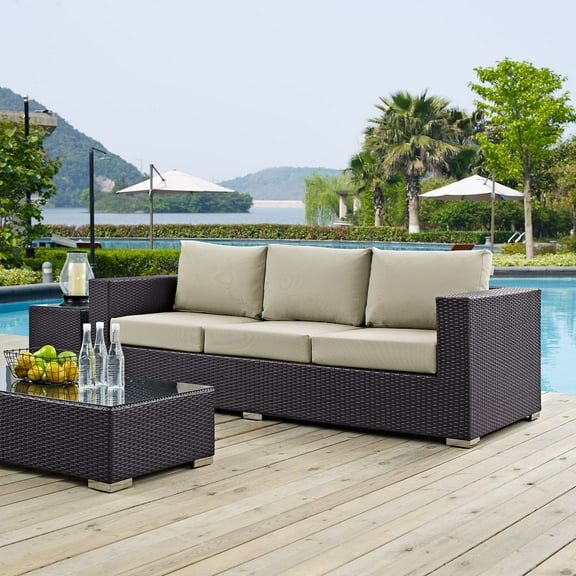 Modway Convene Outdoor Patio Sofa in Espresso Beige