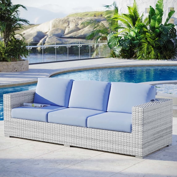 Modway Convene Outdoor Patio Sofa in Light Gray Light Blue