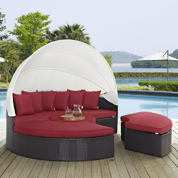 Modway Convene Canopy Aluminum and Rattan Patio Daybed in Red/Espresso