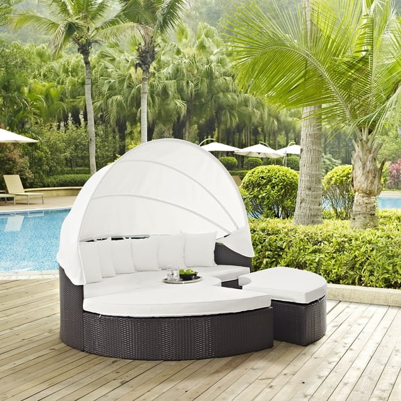 Modway Convene Canopy Aluminum and Rattan Patio Daybed in White/Espresso