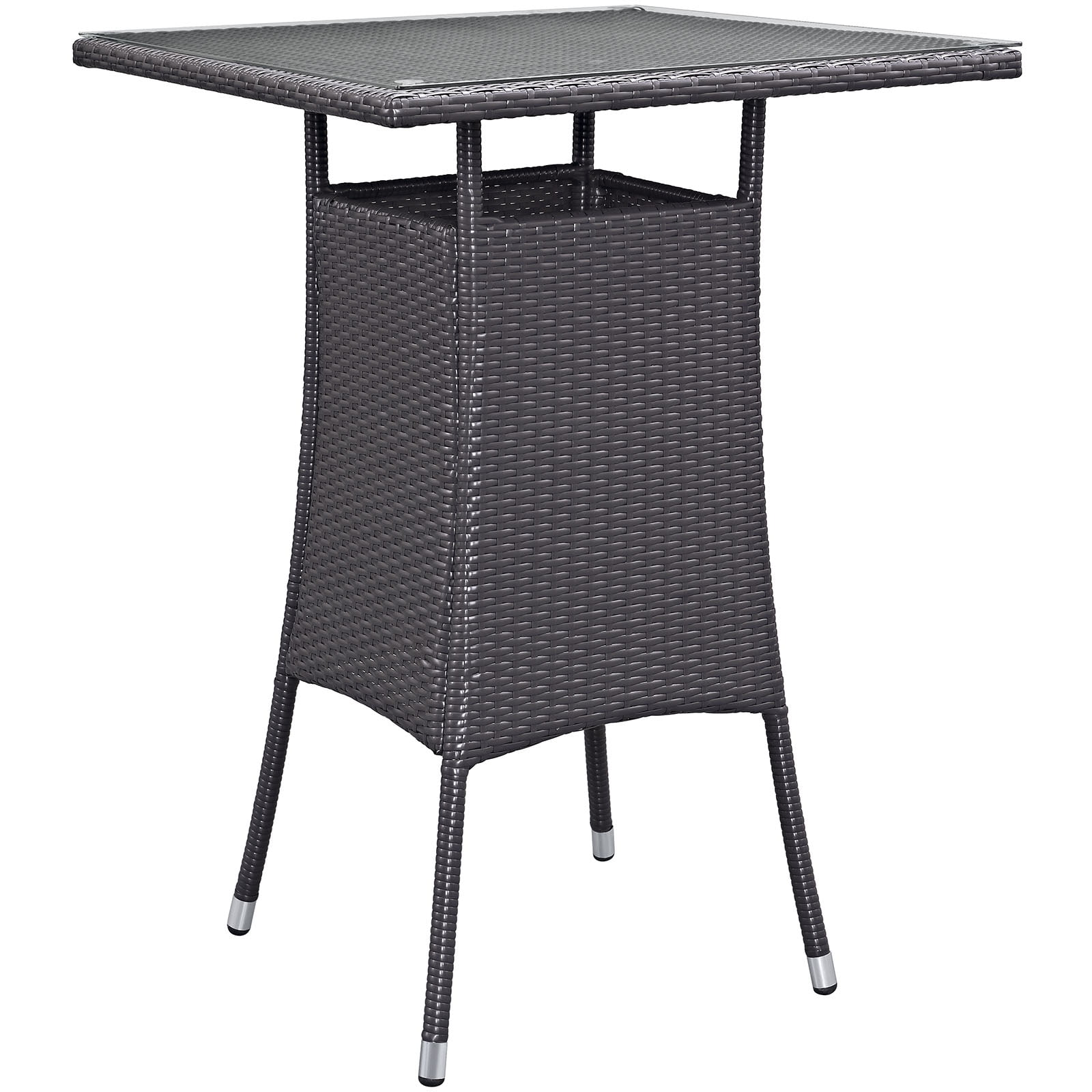 Espresso Wicker Rattan Outdoor Patio Bar Table with Metal Accents
