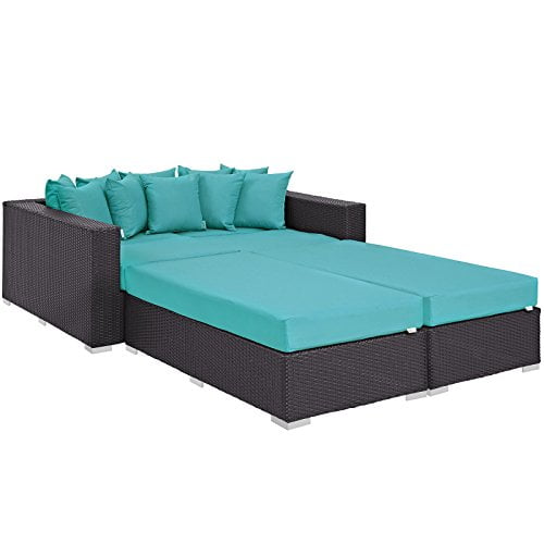 LexMod 4 Piece Convene Outdoor Patio Daybed, Espresso Turquoise