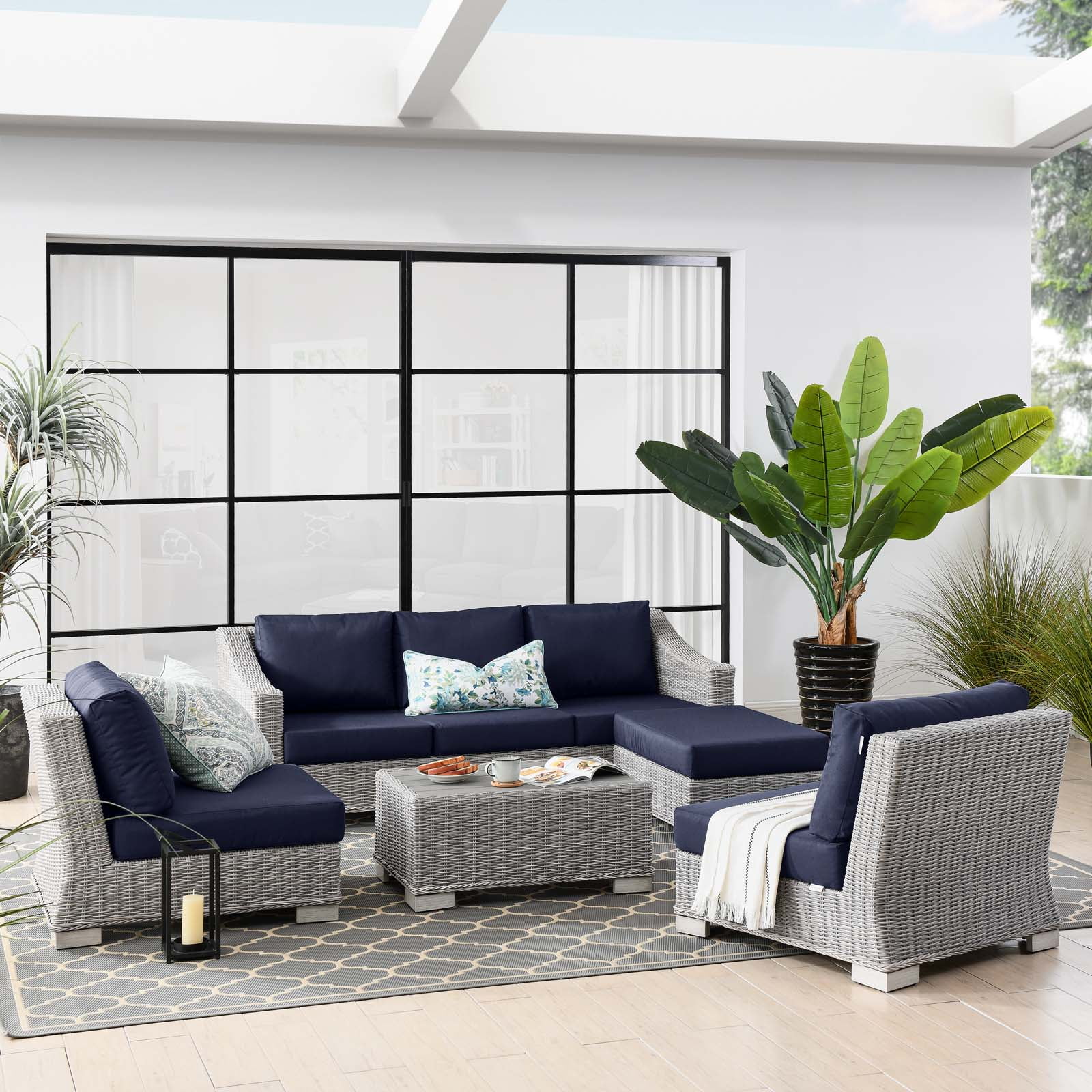 Modway Conway 5Piece Outdoor Patio Wicker Rattan Furniture Set in