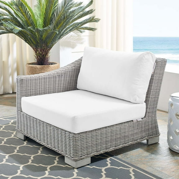 Modway Conway Sunbrella® Outdoor Patio Wicker Rattan Left-Arm Chair in Light Gray White