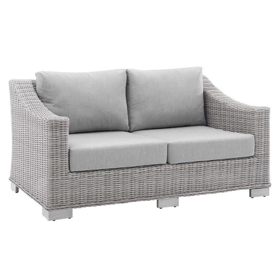 Modway Conway Modern Rattan & Fabric Outdoor Loveseat in Light Gray