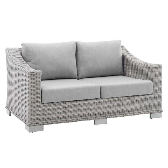 Modway Conway Sunbrella® Outdoor Patio Wicker Rattan Loveseat in Light Gray Gray