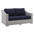 thumbnail image 1 of Modway Conway Modern Rattan & Fabric Outdoor Loveseat in Navy/Light Gray, 1 of 10