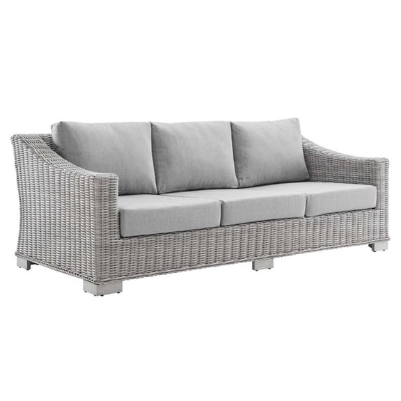 Modway Conway Modern Rattan & Fabric Outdoor Sofa in Light Gray