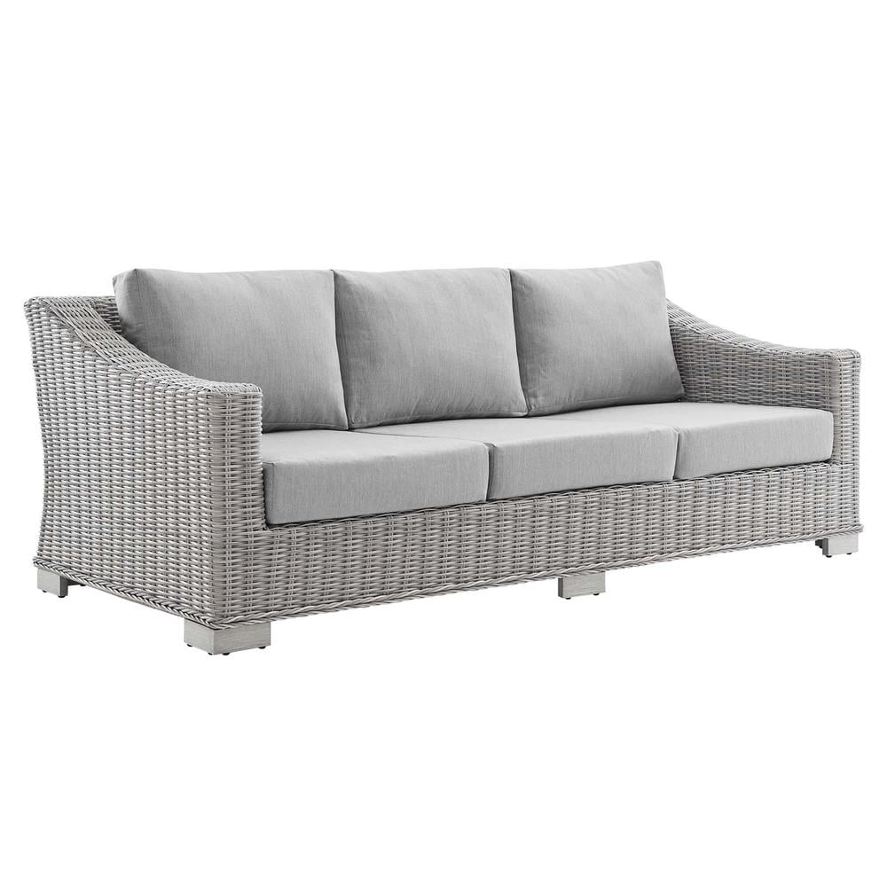 Light Gray Wicker Rattan Outdoor Sofa with Cushions