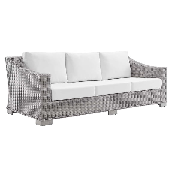 Modway Conway Modern Rattan & Fabric Outdoor Sofa in White/Light Gray