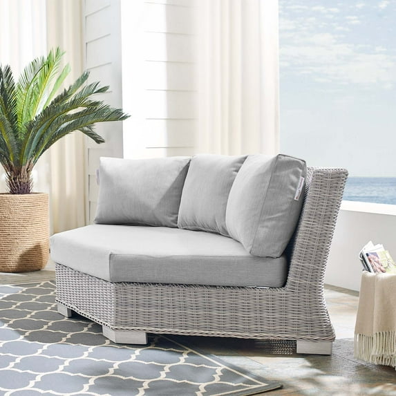 Modway Conway Sunbrella® Outdoor Patio Wicker Rattan Round Corner Chair in Light Gray Gray