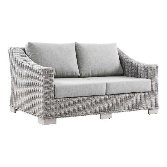 Modway Conway Modern Wicker / Rattan Patio Loveseat in Light Gray