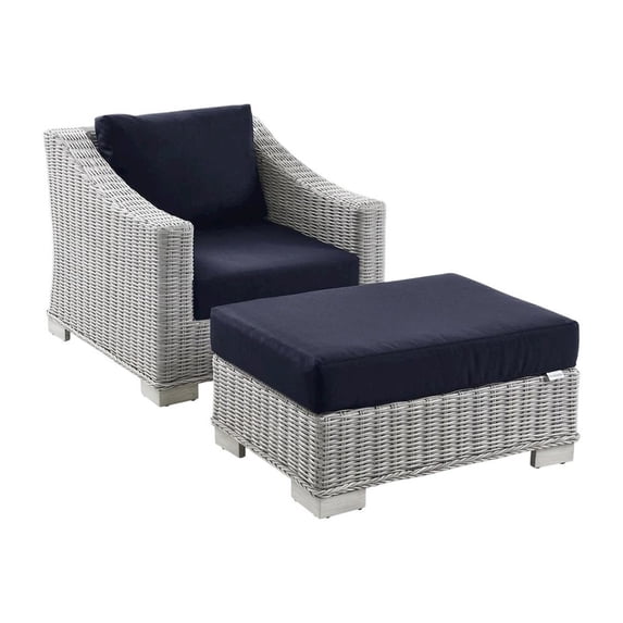 Modway Conway Outdoor Patio Wicker Rattan 2-Piece Armchair and Ottoman Set