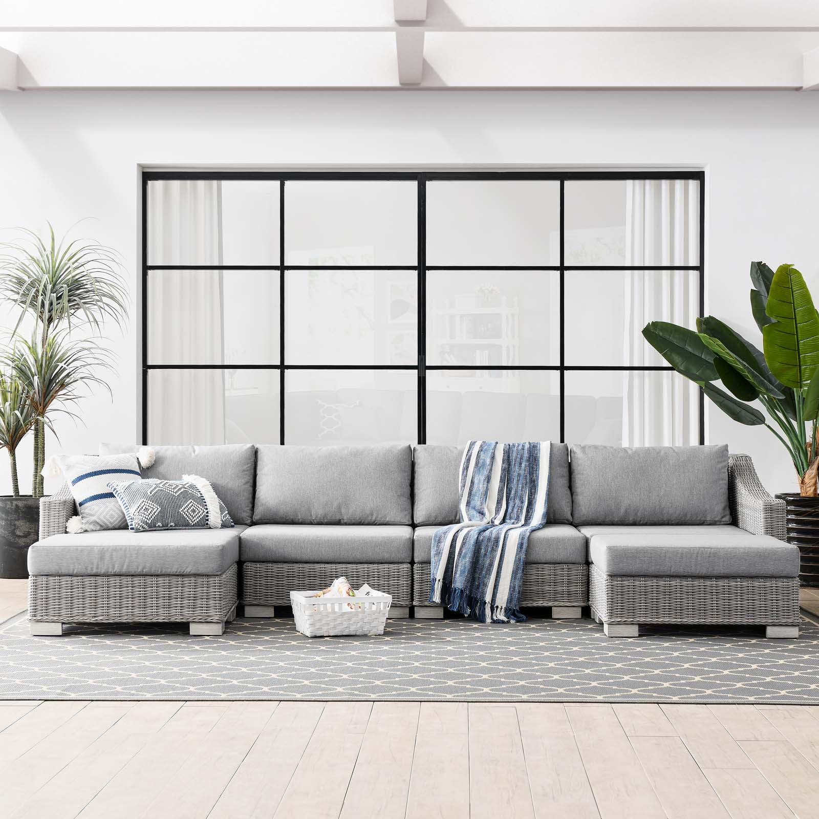 Modway Conway Outdoor Patio Wicker Rattan 6Piece Sectional Sofa