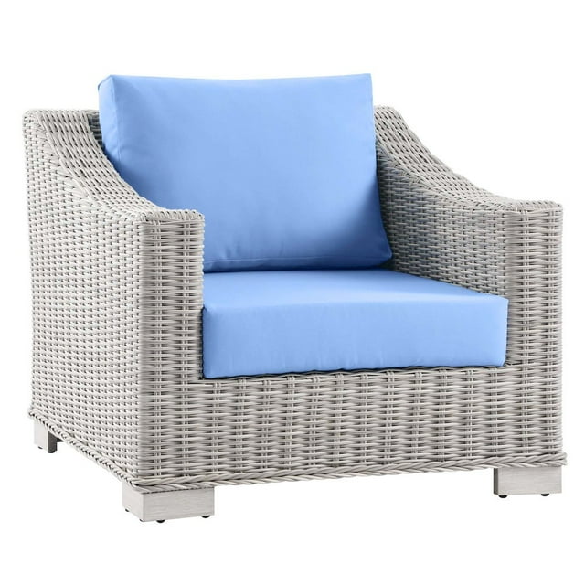 Modway Conway Outdoor Patio Wicker Rattan Armchair in Light Gray Light Blue