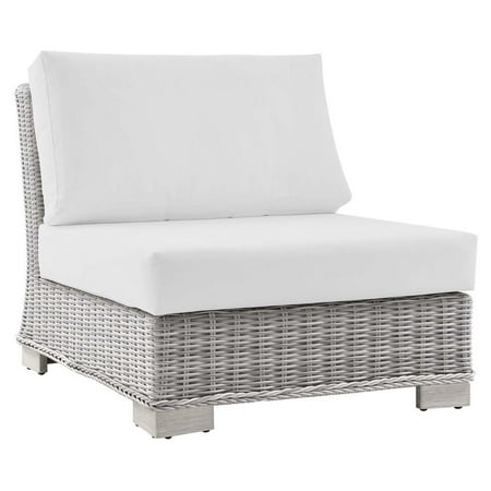 Modway Conway Outdoor Patio Wicker Rattan Armless Chair in Light Gray White