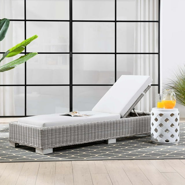 Modway Conway Outdoor Patio Wicker Rattan Chaise Lounge in Light Gray White