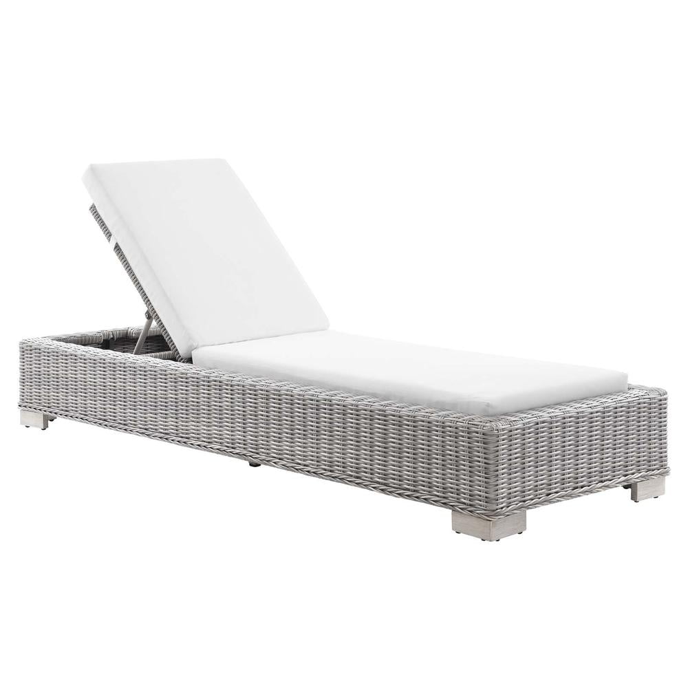 Light Gray Wicker Rattan Outdoor Chaise Lounge with Cushions