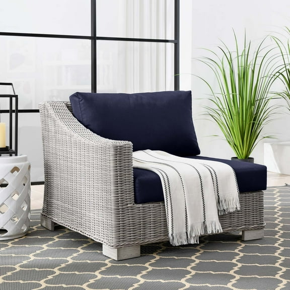 Modway Conway Outdoor Patio Wicker Rattan Left-Arm Chair in Light Gray Navy