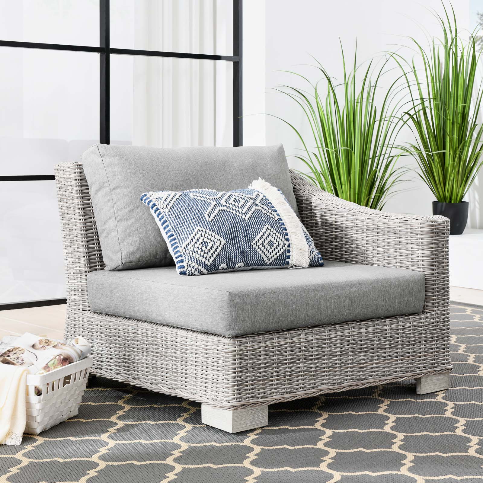 Sedona Outdoor Patio Eucalyptus Wood Sectional Sofa Armless Chair in Natural Taupe