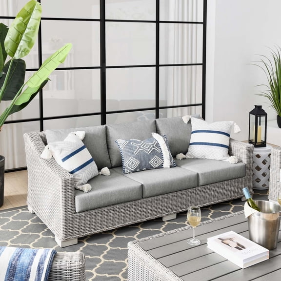 Modway Conway Outdoor Patio Wicker Rattan Sofa in Light Gray Light Blue