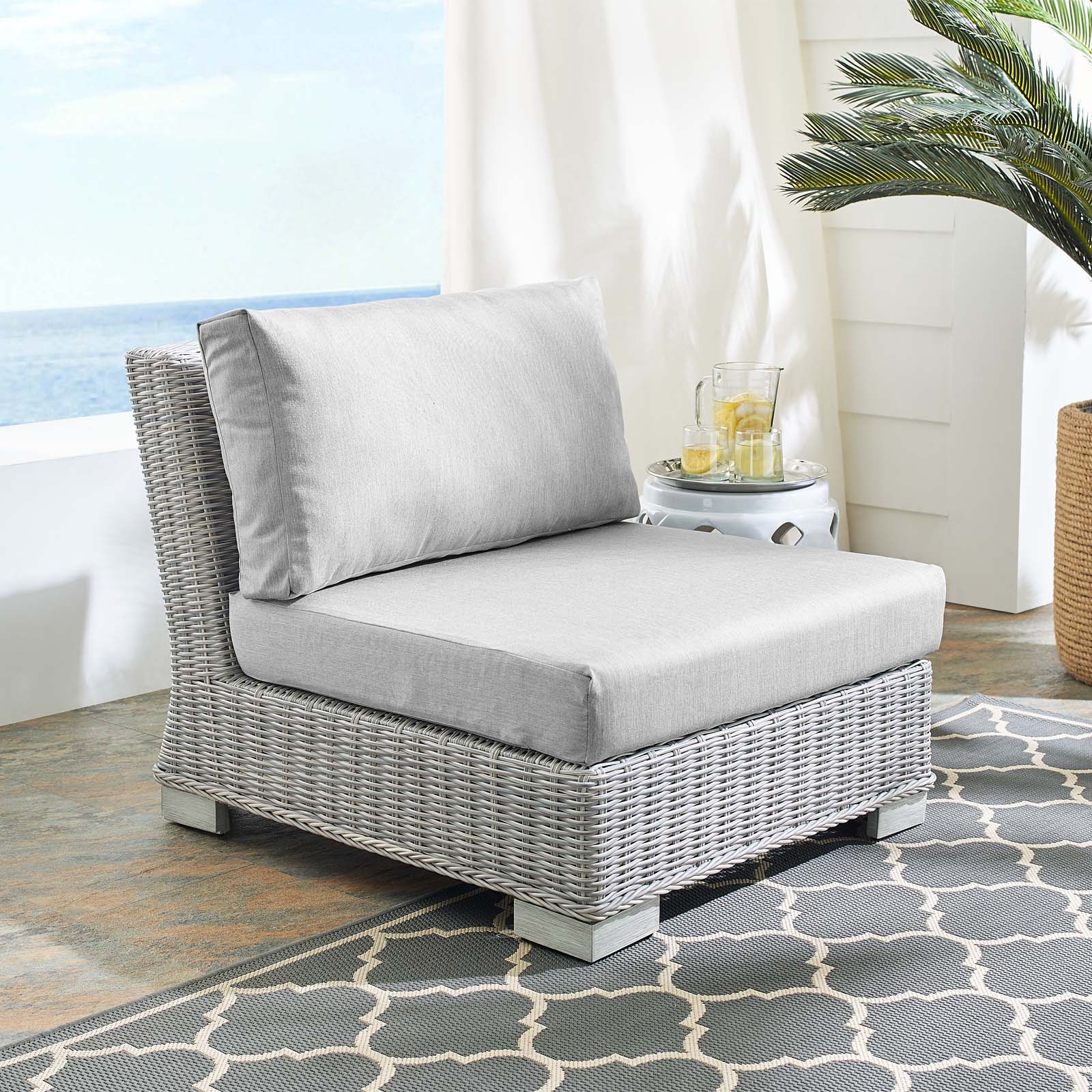 Modway Conway Sunbrella® Outdoor Patio Wicker Rattan Armless Chair in Light Gray Gray - image 1 of 9