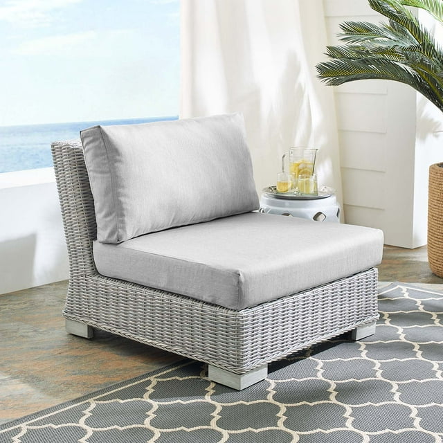Modway Conway Sunbrella® Outdoor Patio Wicker Rattan Armless Chair in Light Gray Gray