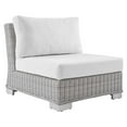 thumbnail image 1 of Modway Conway Modern Rattan & Fabric Outdoor Armless Chair in Light Gray/White, 1 of 10