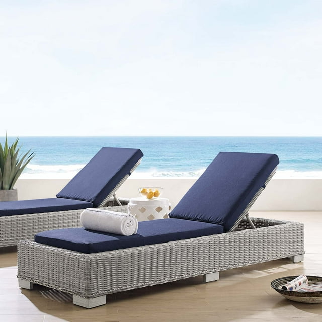 Modway Conway Sunbrella? Outdoor Patio Wicker Rattan Chaise Lounge in Light Gray Navy