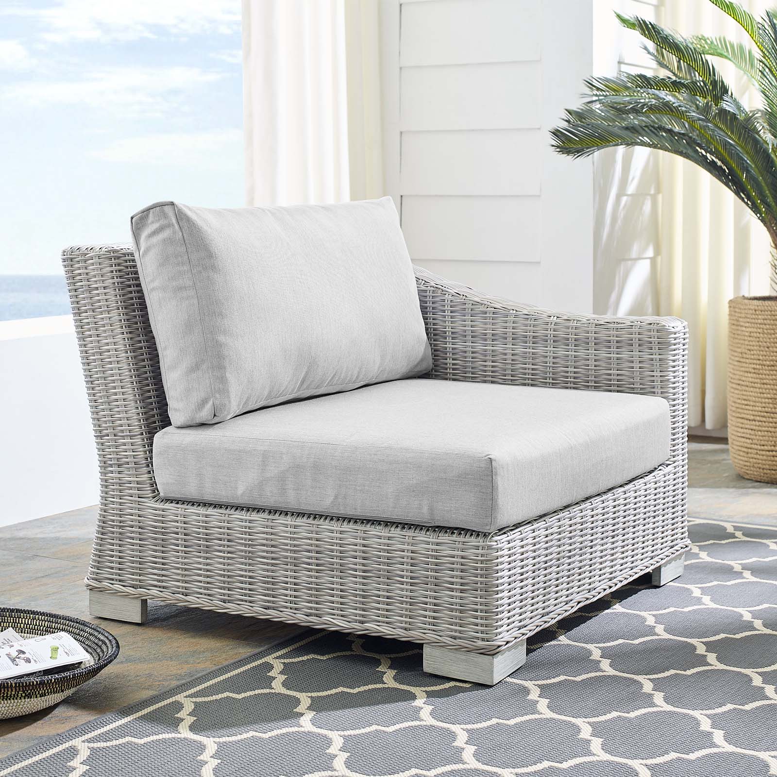 Modway Conway Sunbrella® Outdoor Patio Wicker Rattan Right-Arm Chair in Light Gray Gray - image 1 of 9