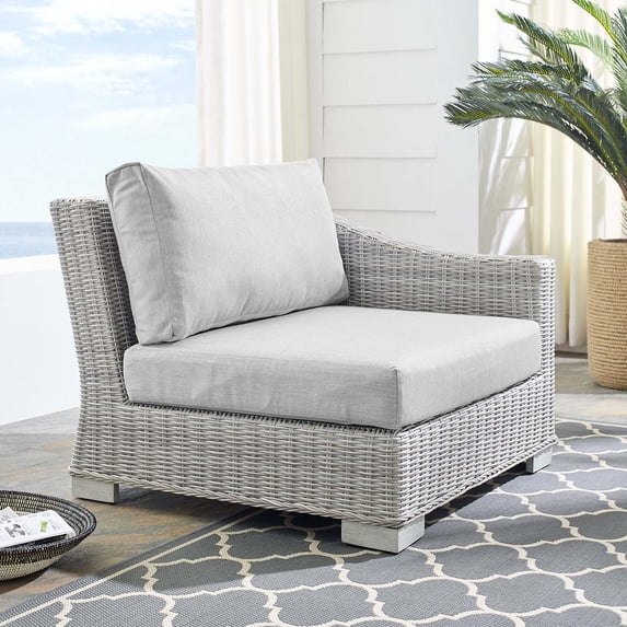 Modway Conway Sunbrella® Outdoor Patio Wicker Rattan Right-Arm Chair in Light Gray Gray