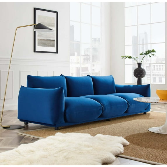 Modway Copious Performance Velvet Sofa in Navy
