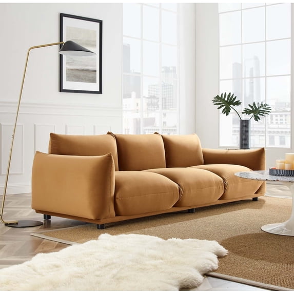Modway Copious Performance Velvet Sofa in Cognac