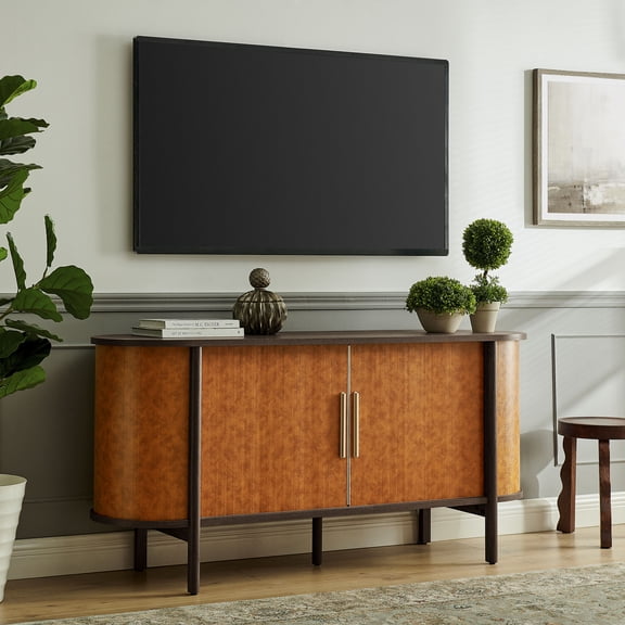 Modway Coralie Curved Vegan Leather Oval Sideboard in Walnut Tan by Modway