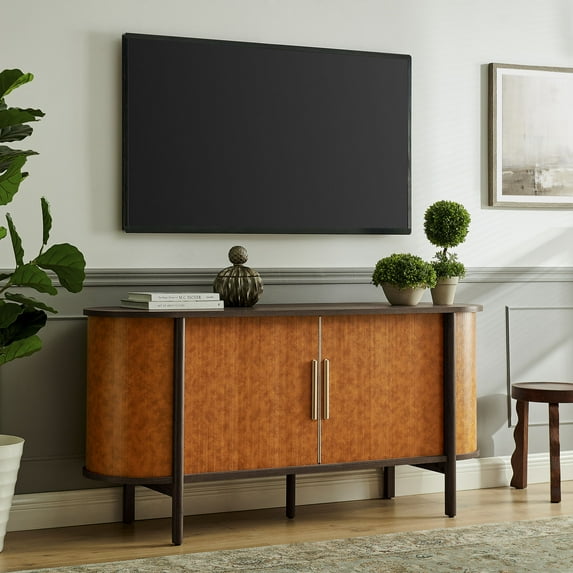 Modway Coralie Curved Vegan Leather Oval Sideboard in Brown