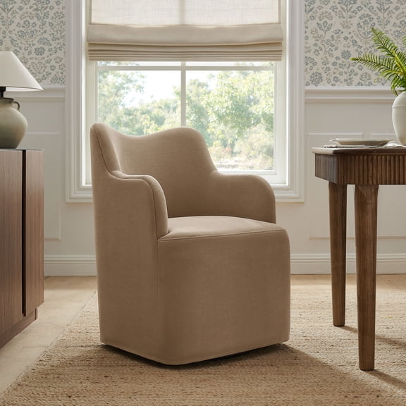 Cordelle Linen Blend Swivel Dining Chair in Almond