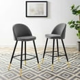 thumbnail image 1 of Modway Cordial Performance Velvet Bar Stools - Set of 2 in Gray, 1 of 10