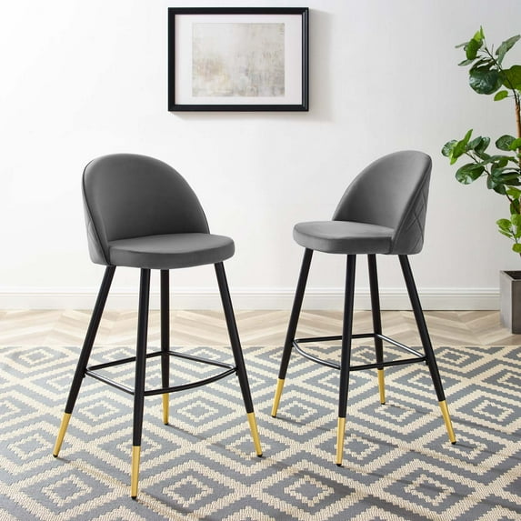 Modway Cordial Performance Velvet Bar Stools - Set of 2 in Gray