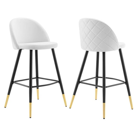 Modway Cordial Performance Velvet Bar Stools - Set of 2 in White