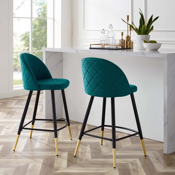 Modway Cordial Fabric Counter Stools - Set of 2 in Teal