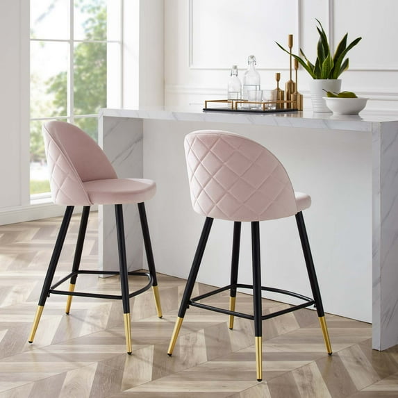 Modway Cordial Performance Velvet Counter Stools - Set of 2 in Pink