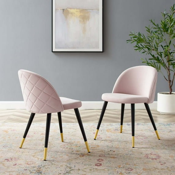 Modway Cordial Performance Velvet Dining Chairs - Set of 2 in Pink
