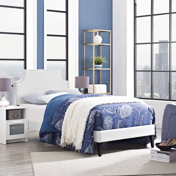 Modway Corene Twin Vinyl Platform Bed with Squared Tapered Legs in White
